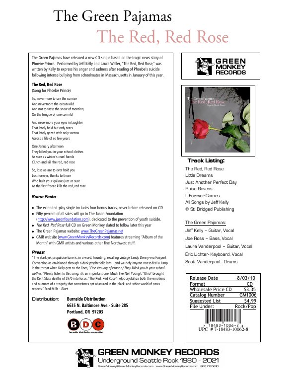 First page of GM1006 Green Pajamas Red Red Rose 1 sheet