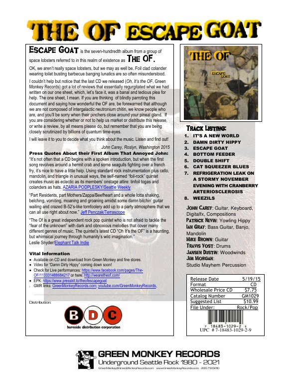 First page of GM1029 The OF - Escape Goat 1-sheet