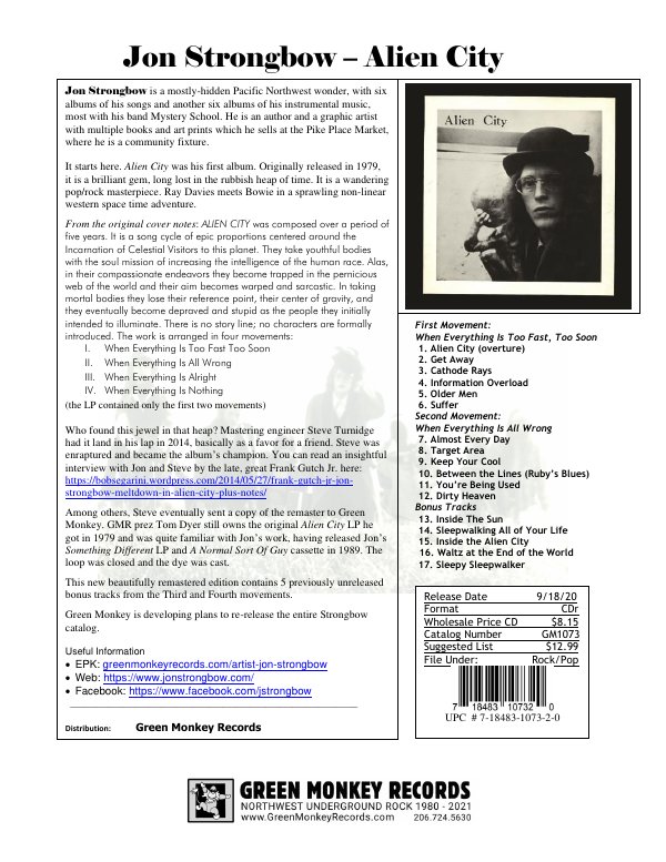 First page of GM1073 Jon Strongbow Alien City