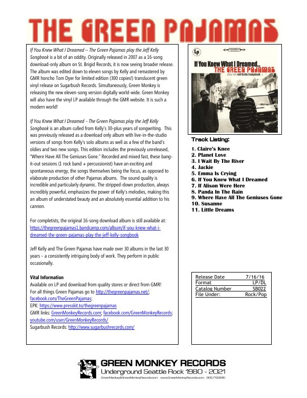 First page of Green Pajamas - If You Knew What I Dreamed 1-sheet