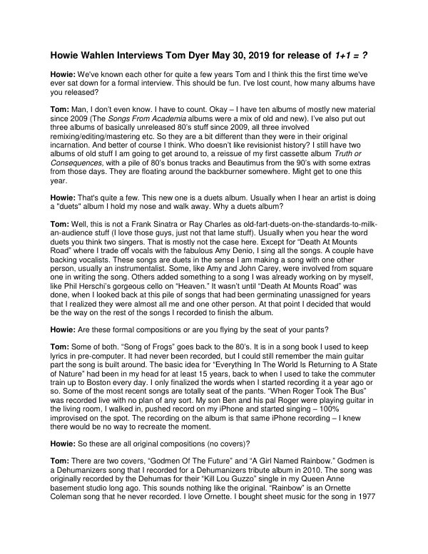 First page of Tom Dyer Interview 2019