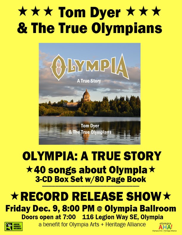 Tom Dyer & The True Olympians picture from the Green Monkey Records newsletter, November 2022