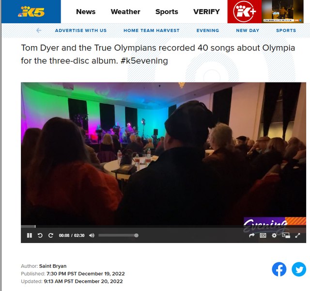 Tom Dyer & The True Olympians picture from the Green Monkey Records newsletter, December 2022