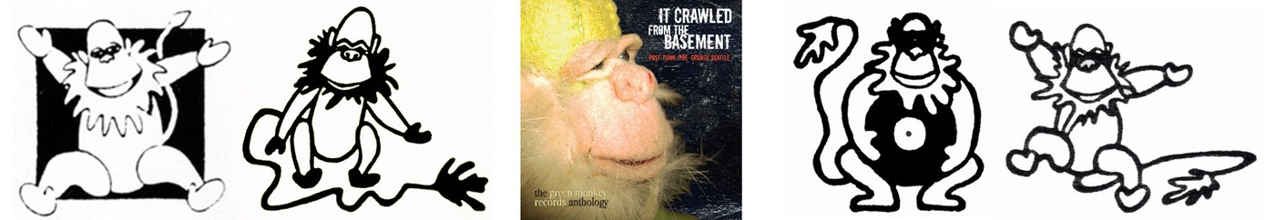Green Monkey drawings through the years and the It Crawled From The Basement anthology cover